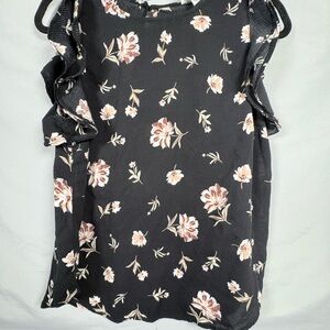 A New Day Women’s Size L Black Floral Blouse Tank